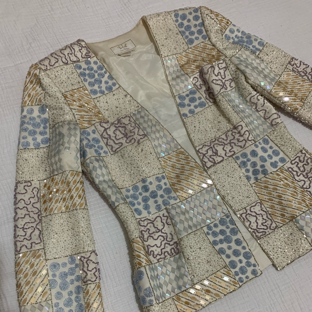 Vintage ivory embellished blazer structured S/M